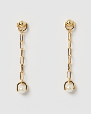 Izoa Halo Drop Stud Earrings Gold Pearl