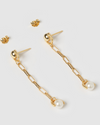 Izoa Halo Drop Stud Earrings Gold Pearl