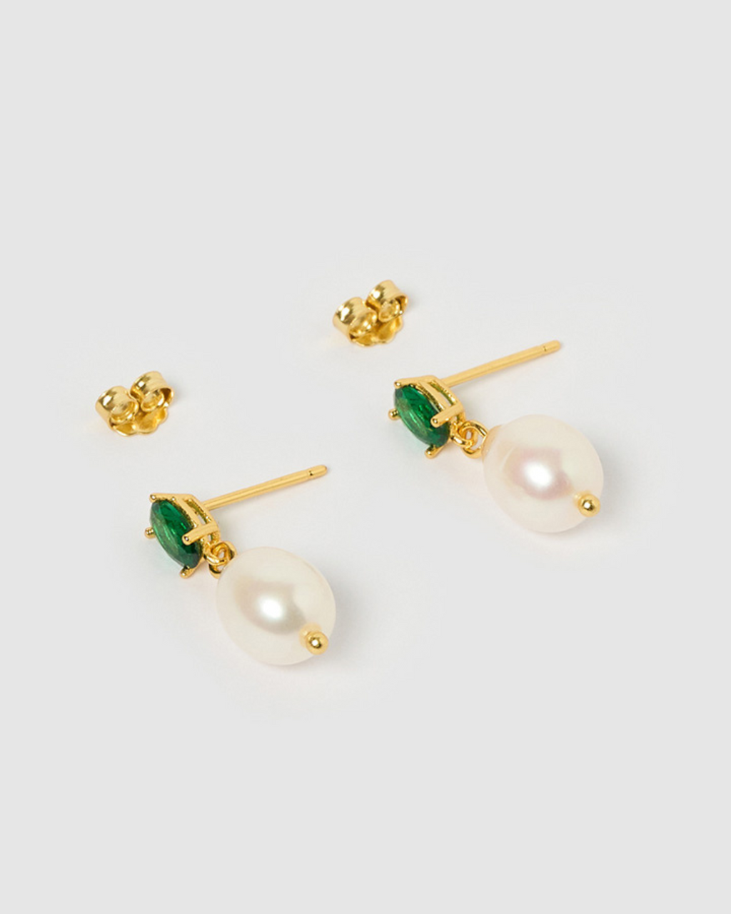 Izoa Millie Earrings Gold Green Freshwater Pearl
