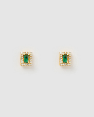 Izoa Maya Stud Earrings Gold Emerald