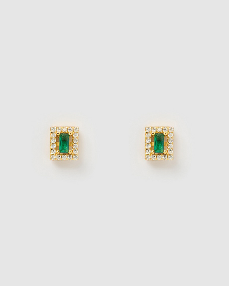 Izoa Maya Stud Earrings Gold Emerald