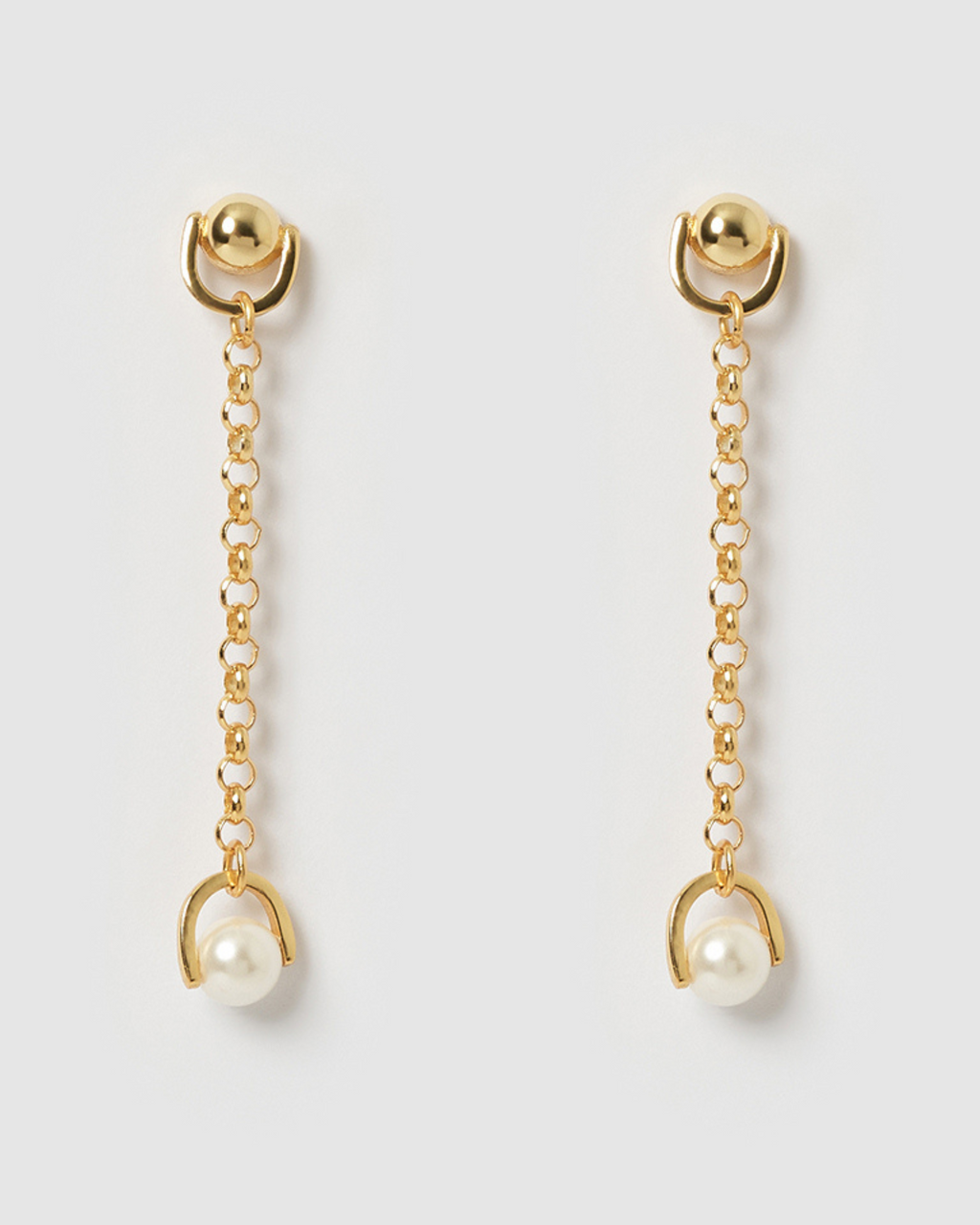 Izoa Mysty Drop Stud Earrings Gold Pearl