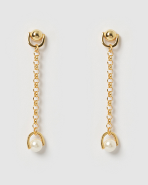 Izoa Mysty Drop Stud Earrings Gold Pearl