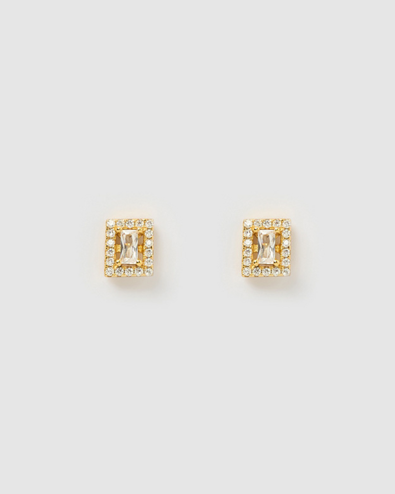 Izoa Maya Stud Earrings Gold Clear