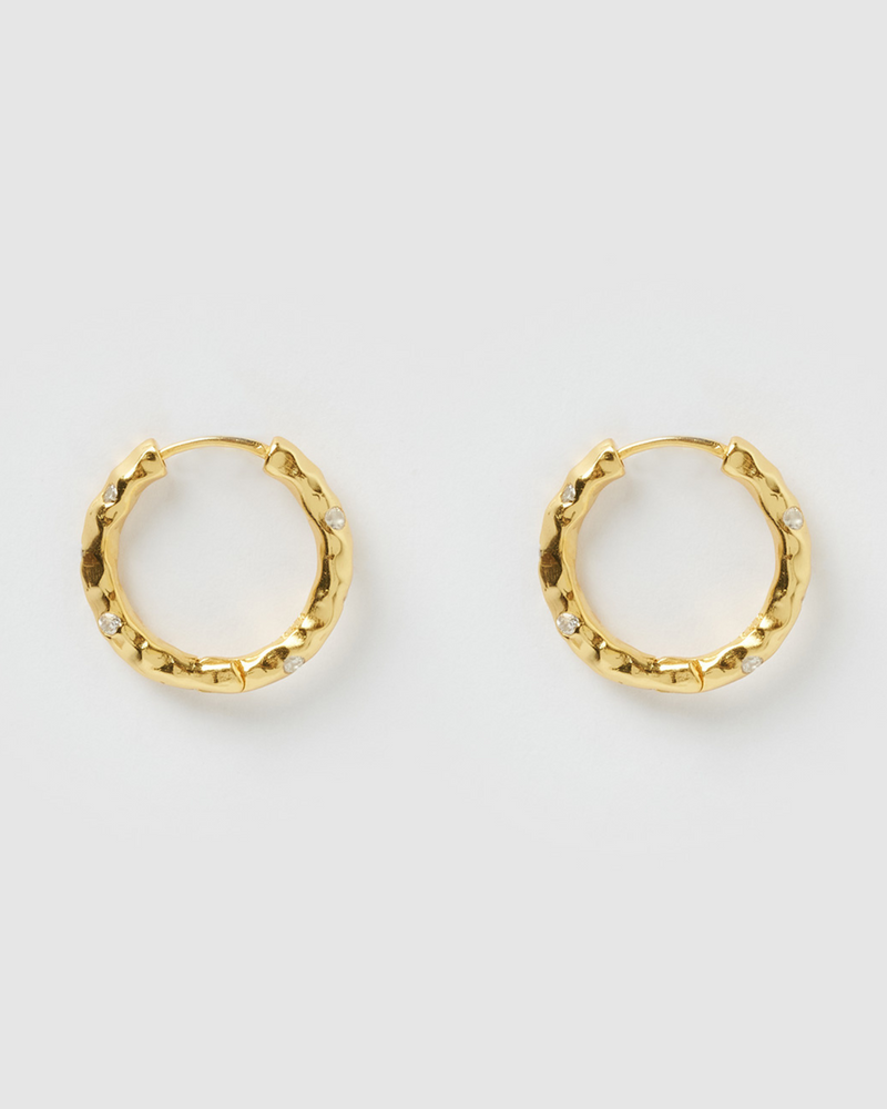Izoa Rosetta Hoop Earrings Gold Clear