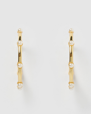 Izoa Sandy Hoop Earrings Gold Pearl