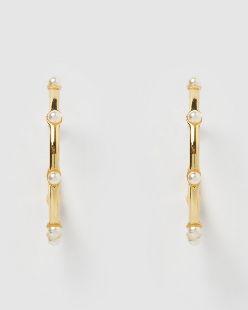 Izoa Sandy Hoop Earrings Gold Pearl