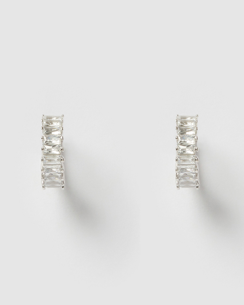 Izoa Celine Huggie Earrings Silver Clear