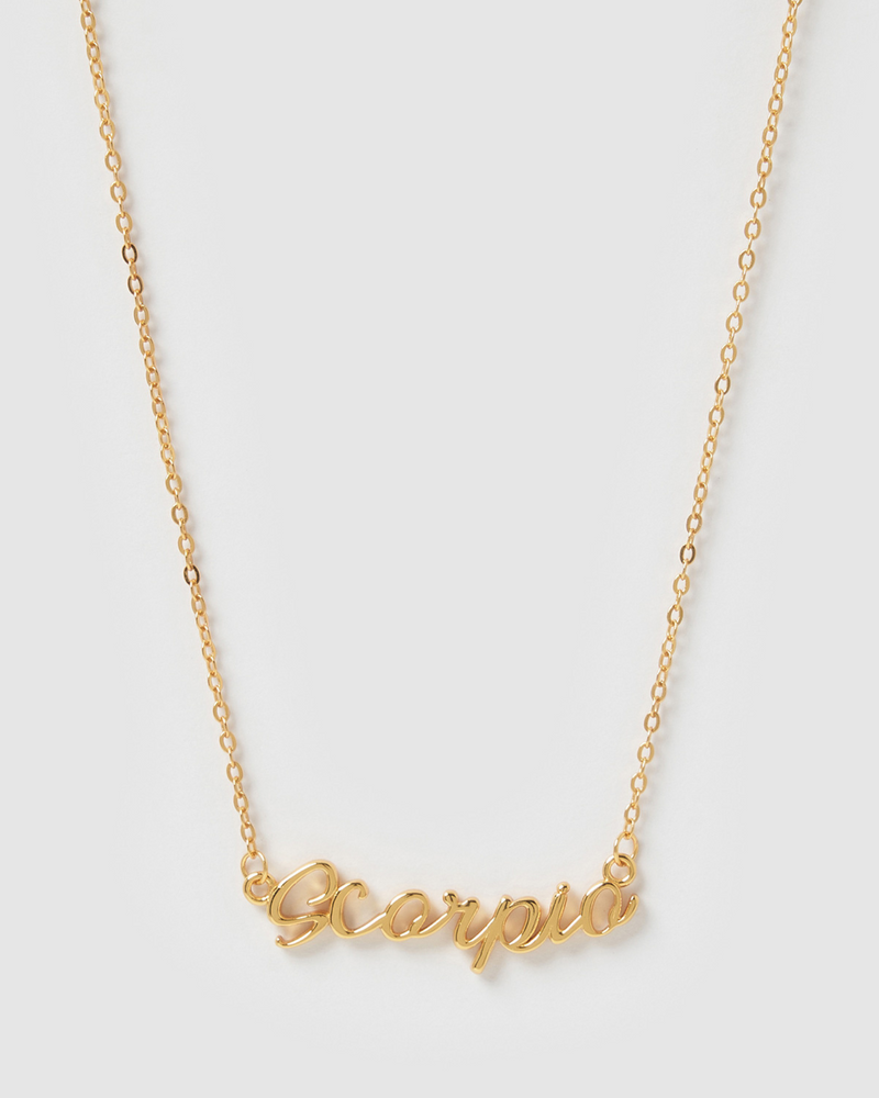 Izoa Scorpio Written Star Sign Necklace Gold