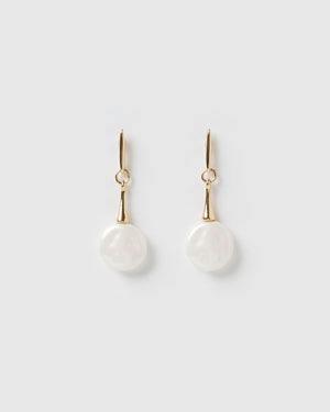 Izoa Ava Drop Earrings Gold Freshwater Pearl