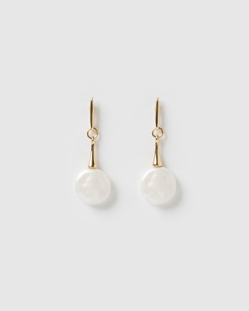 Izoa Ava Drop Earrings Gold Freshwater Pearl