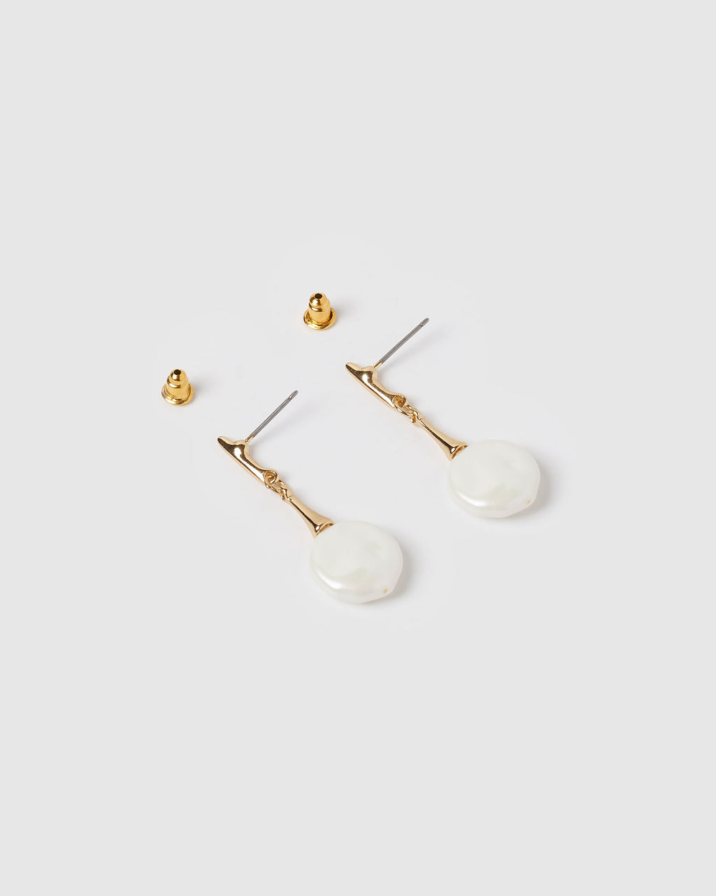 Izoa Ava Drop Earrings Gold Freshwater Pearl