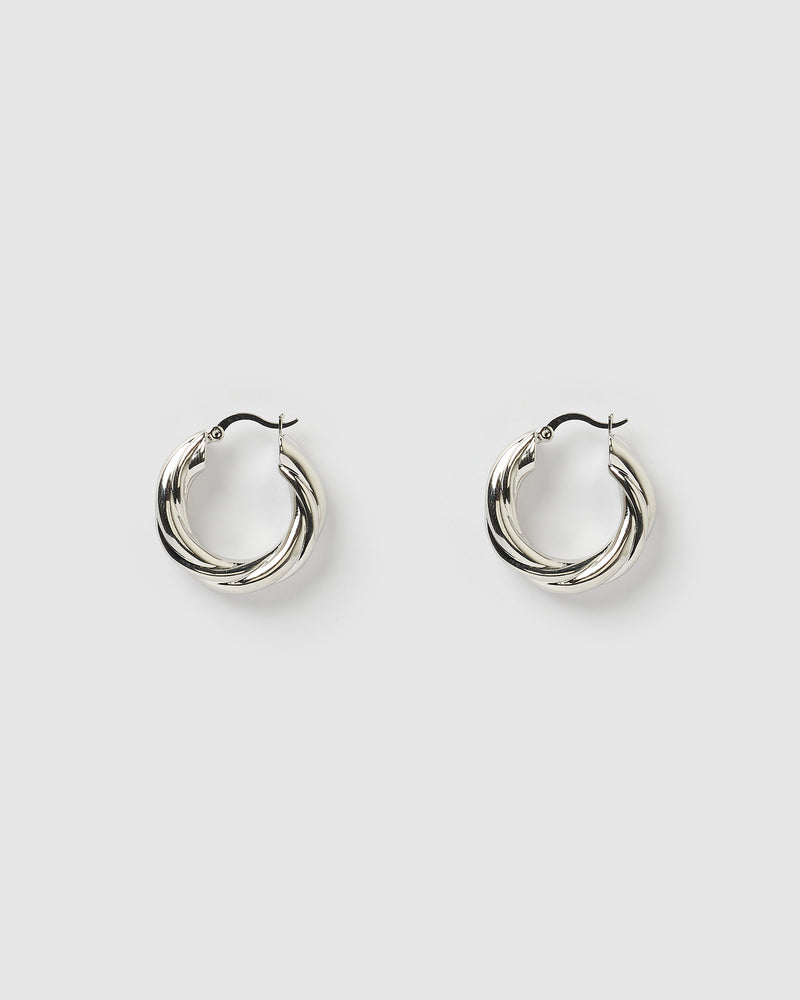 Izoa Aikn Twisted Hoop Earrings Silver