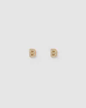 Izoa Alphabet Mini Letter B Stud Earrings Gold