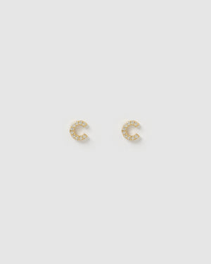 Izoa Alphabet Mini Letter C Stud Earrings Gold