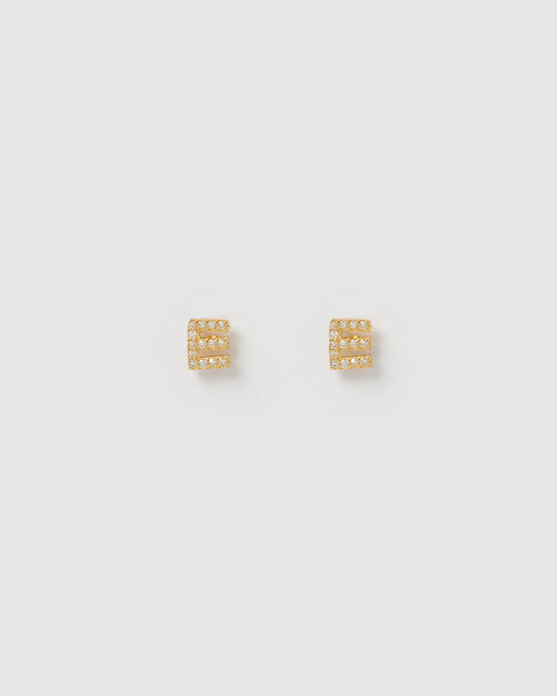 Izoa Alphabet Mini Letter E Stud Earrings Gold