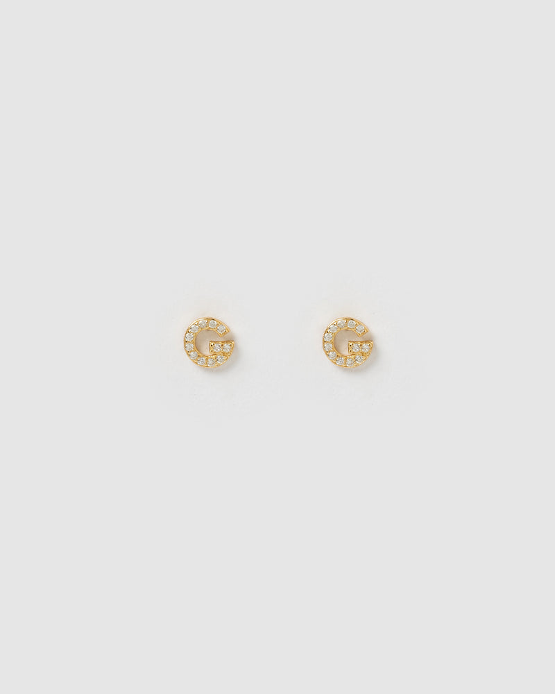 Izoa Alphabet Mini Letter G Stud Earrings Gold