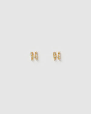 Izoa Alphabet Mini Letter H Stud Earrings Gold