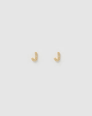 Izoa Alphabet Mini Letter J Stud Earrings Gold