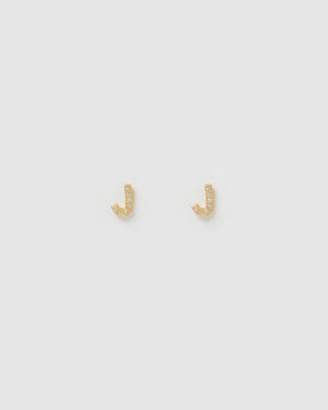 Izoa Alphabet Mini Letter J Stud Earrings Gold