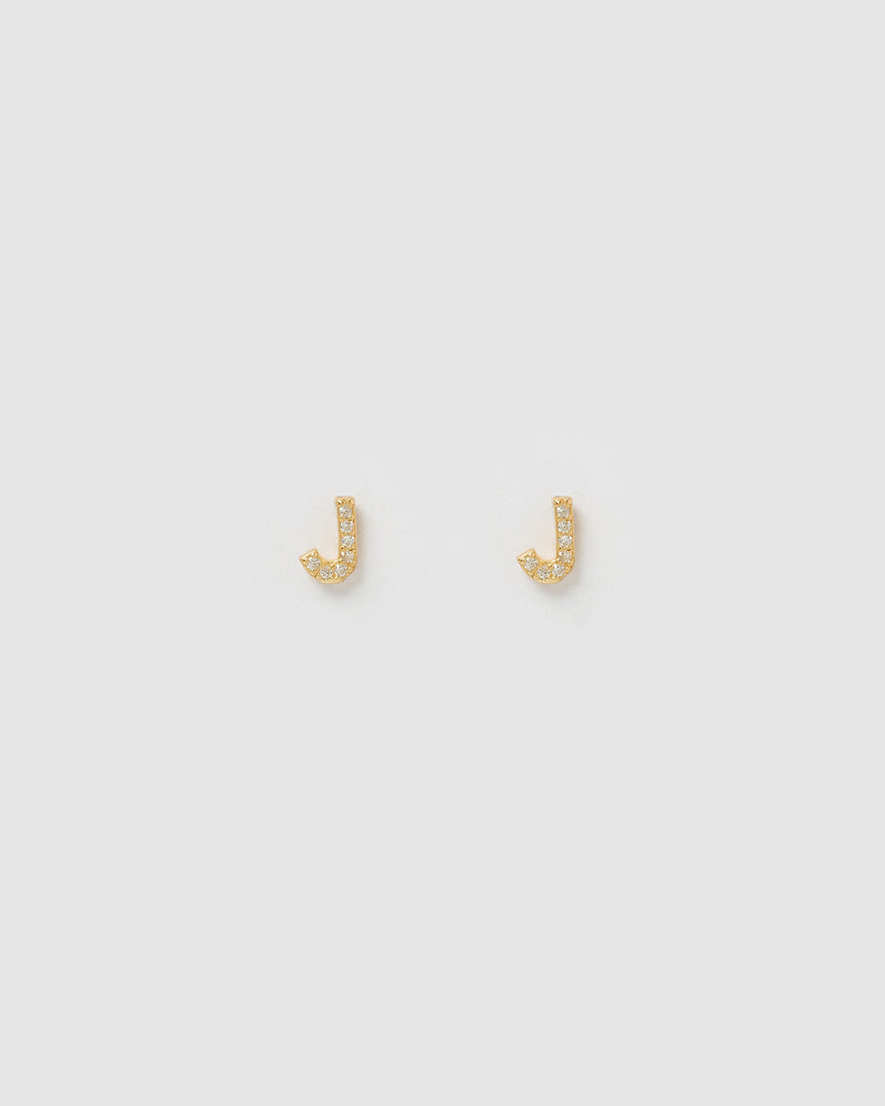 Izoa Alphabet Mini Letter J Stud Earrings Gold
