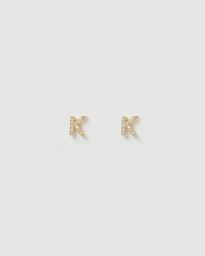 Izoa Alphabet Mini Letter K Stud Earrings Gold