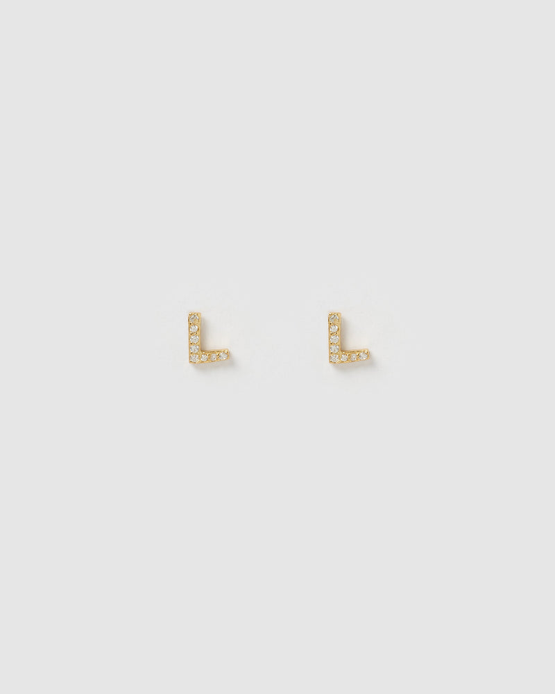 Izoa Alphabet Mini Letter L Stud Earrings Gold