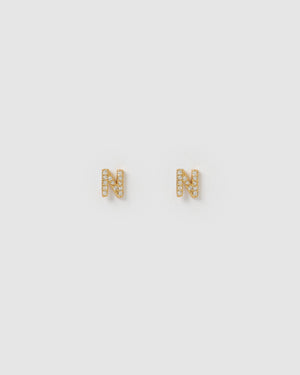 Izoa Alphabet Mini Letter N Stud Earrings Gold