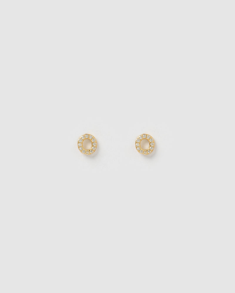 Izoa Alphabet Mini Letter O Stud Earrings Gold