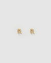 Izoa Alphabet Mini Letter R Stud Earrings Gold