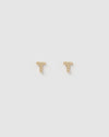 Izoa Alphabet Mini Letter T Stud Earrings Gold