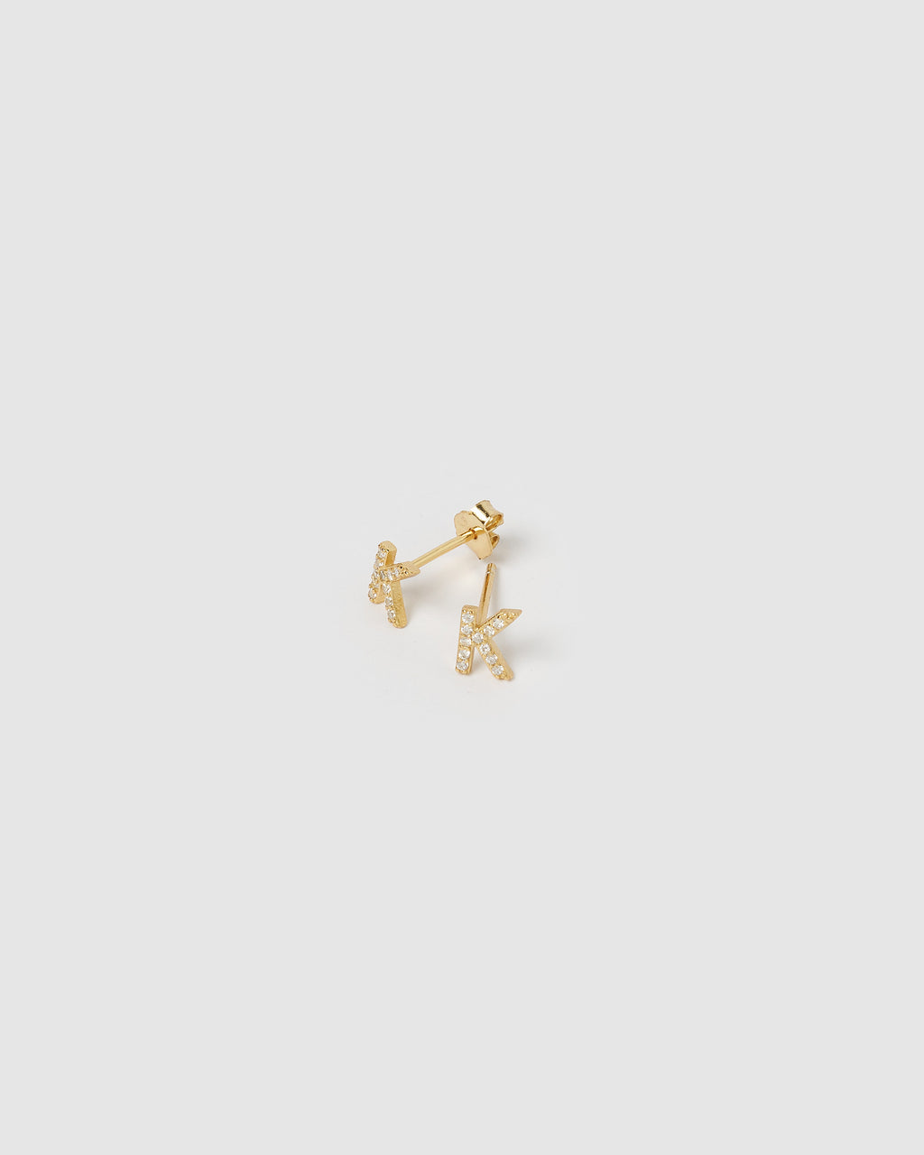 Izoa Alphabet Mini Letter K Stud Earrings Gold