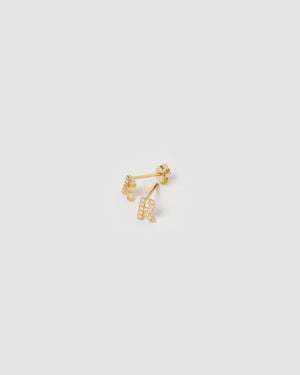 Izoa Alphabet Mini Letter R Stud Earrings Gold