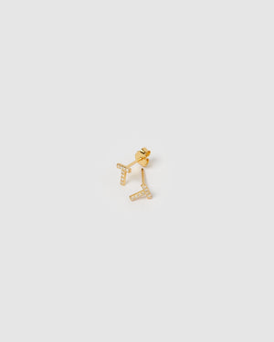 Izoa Alphabet Mini Letter T Stud Earrings Gold