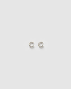 Izoa Alphabet Mini Letter C Stud Earrings Silver