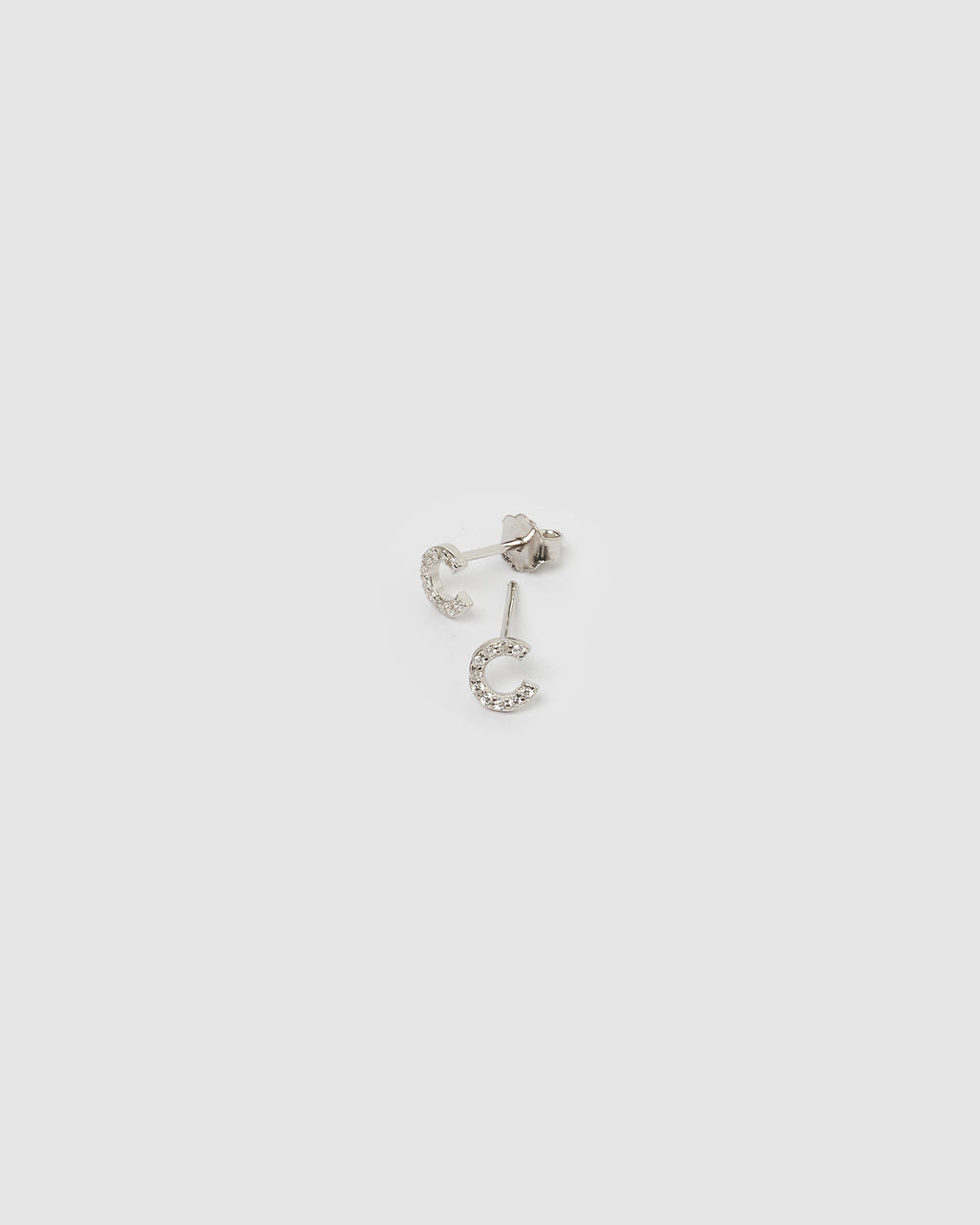 Izoa Alphabet Mini Letter C Stud Earrings Silver
