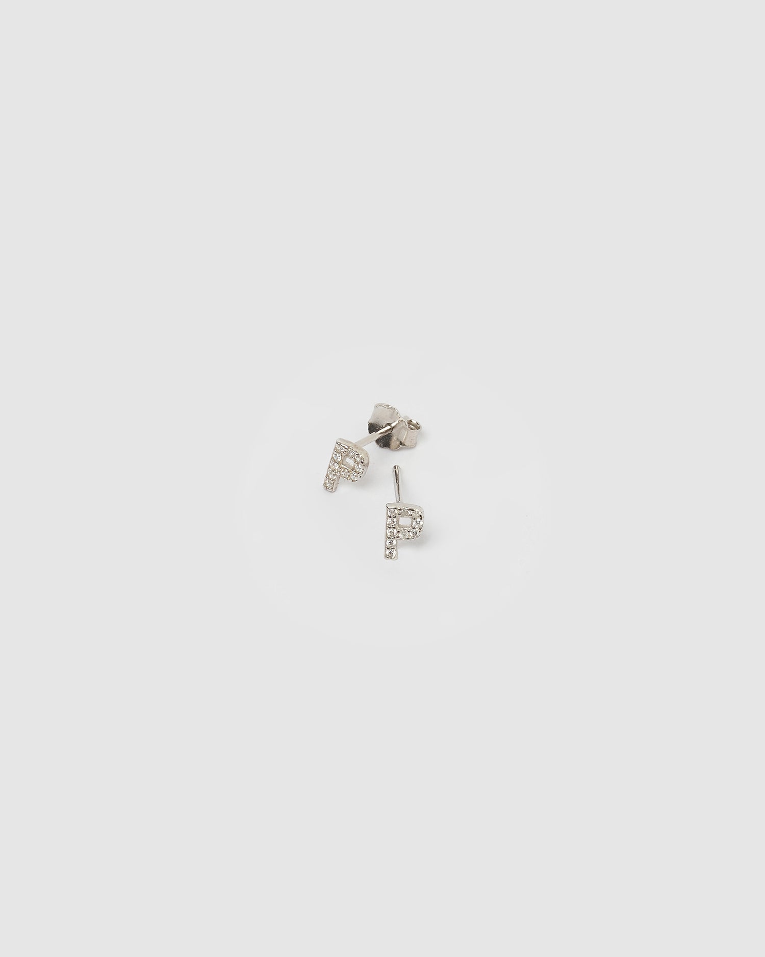 Izoa Alphabet Mini Letter P Stud Earrings Silver