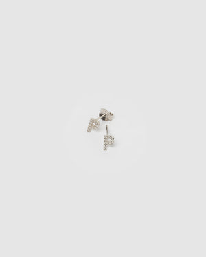 Izoa Alphabet Mini Letter P Stud Earrings Silver