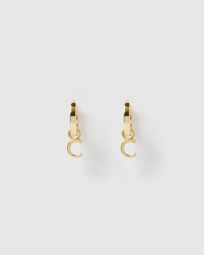 Izoa Alphabet Letter C Huggie Earrings Gold