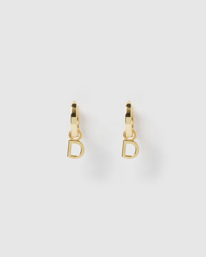 Izoa Alphabet Letter D Huggie Earrings Gold