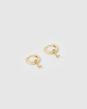 Izoa Alphabet Letter L Huggie Earrings Gold