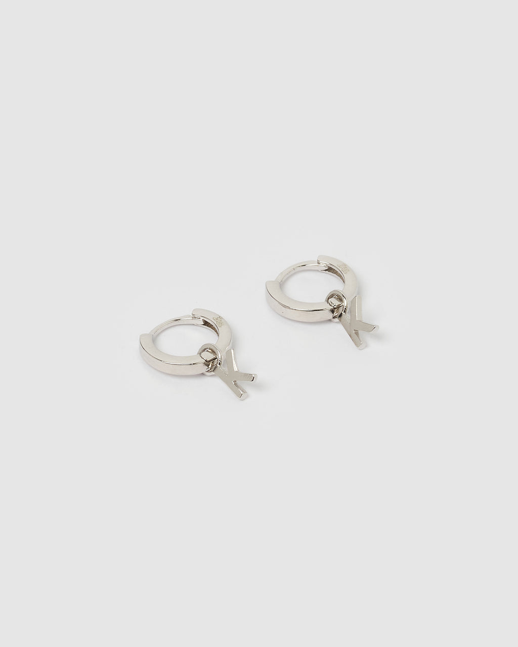 Izoa Alphabet Letter K Huggie Earrings Silver