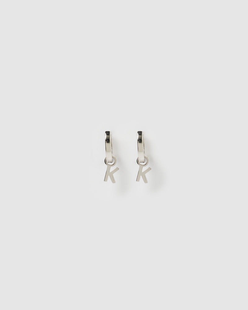 Izoa Alphabet Letter K Huggie Earrings Silver