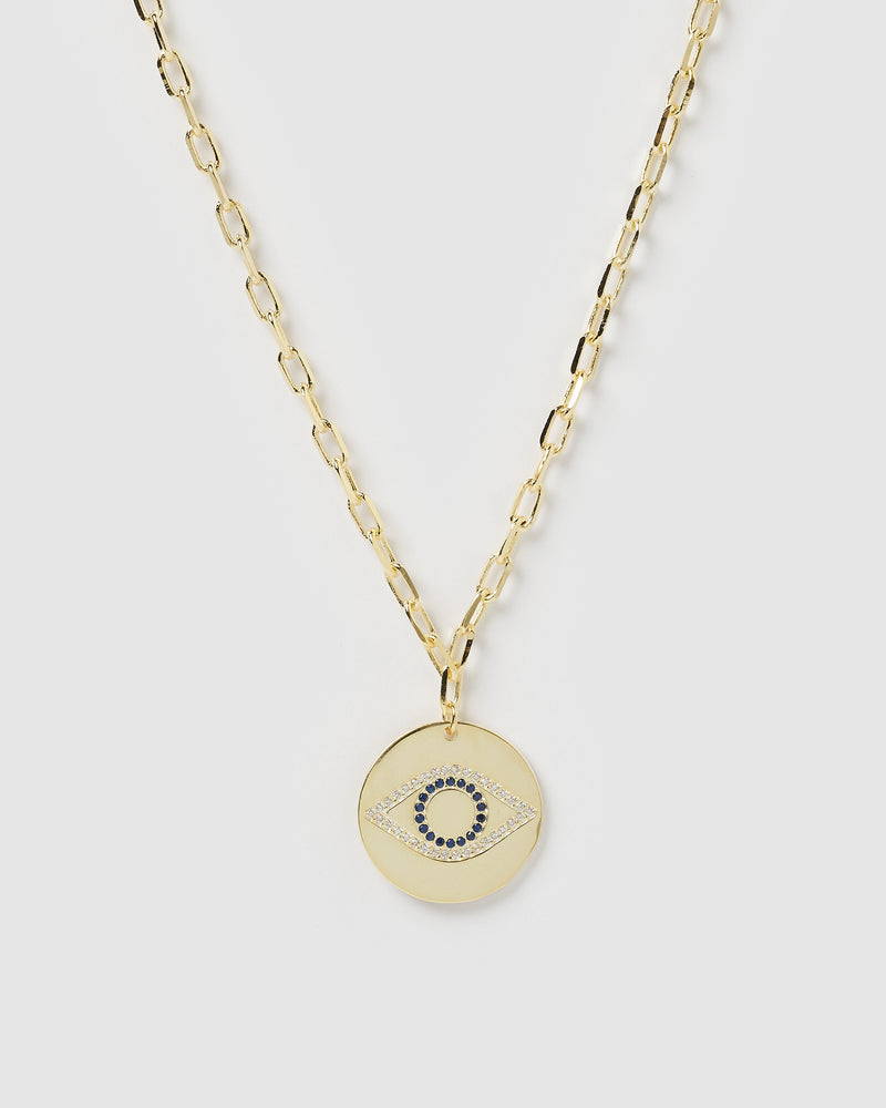 Izoa Aria Embellished Eye Necklace Gold