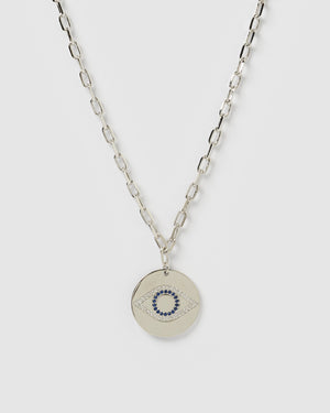 Izoa Aria Embellished Eye Necklace Silver