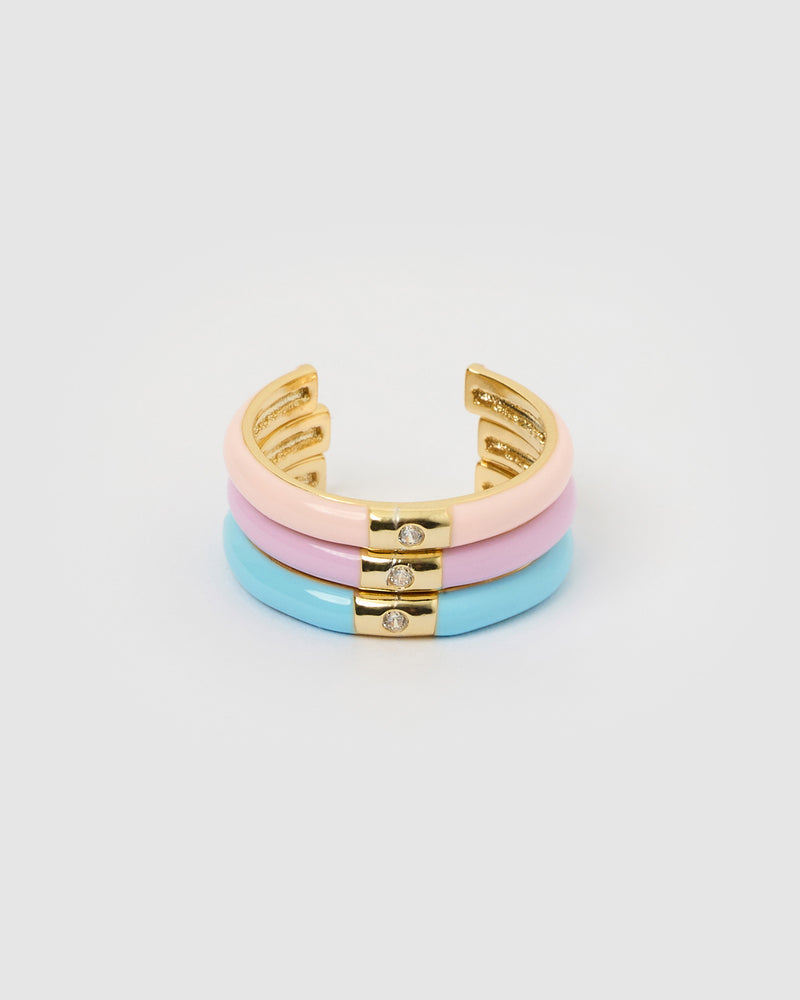 Izoa Audrey Set of 3 Rings Pink, Blue and Purple