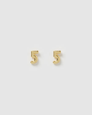 Izoa Number 5 Stud Earrings Gold