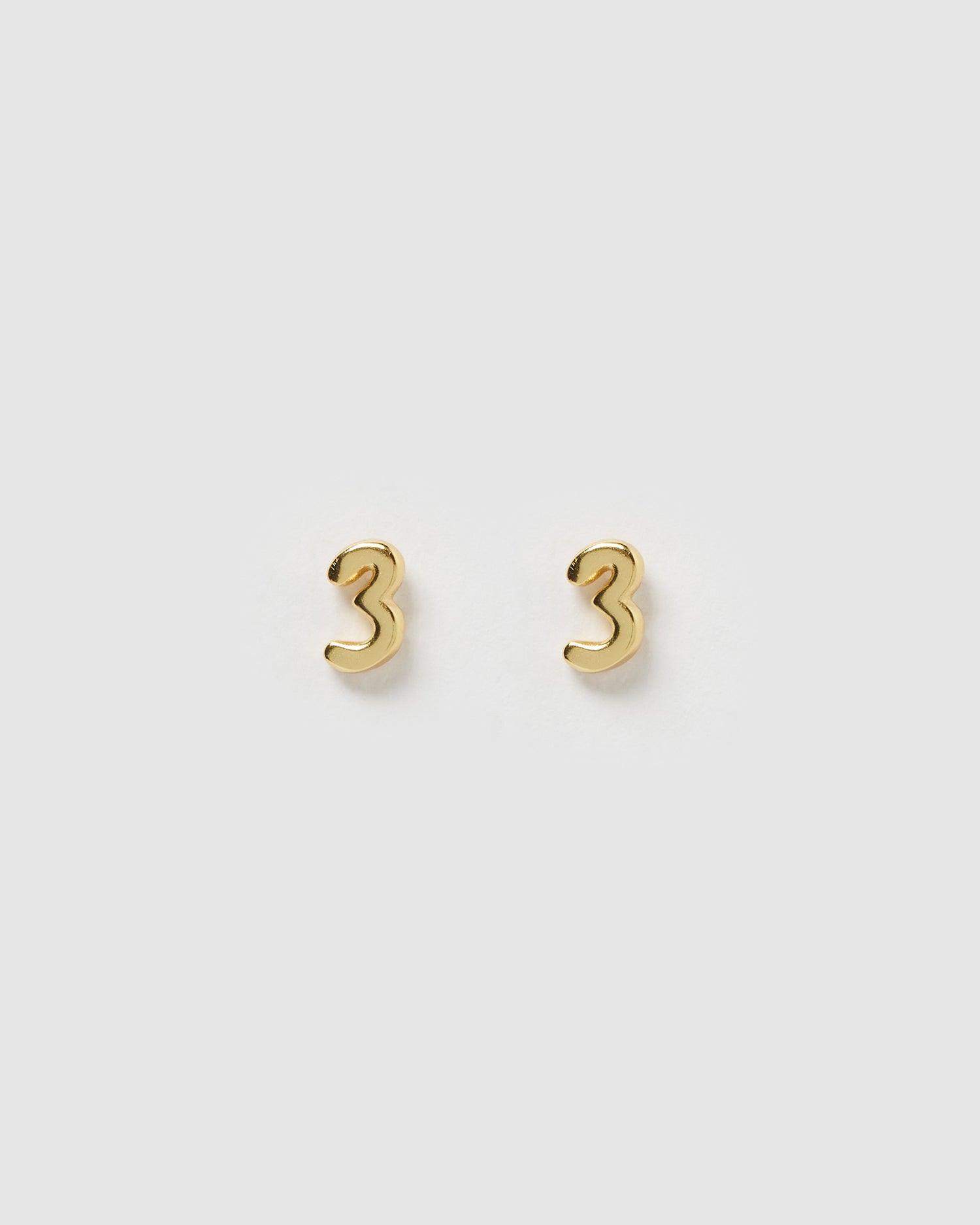 Izoa Number 3 Stud Earrings Gold