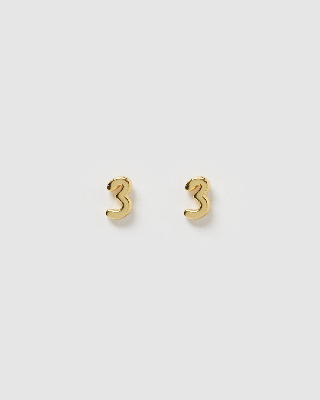 Izoa Number 3 Stud Earrings Gold