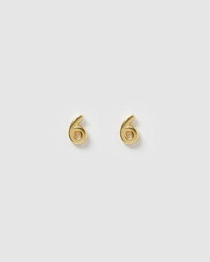 Izoa Number 6 Stud Earrings Gold
